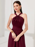 SHEIN Modely Solid Halter Neck A-line Dress