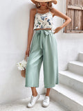 SHEIN Frenchy Floral Print Cami Top & Belted Wide Leg Pants