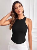 SHEIN Solid Ribbed Knit Crisscross Sports Tank Top