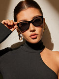 SHEIN 1pair Women Vintage Square Cat Eye Frame Black shades Fashion Glasses For Daily Life