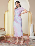 SHEIN Modely Tie Dye Ruched Knot Side Dress
