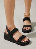 SHEIN Women Ankle Strap Sandals, Elegant Black Fabric Wedge Sandals