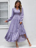 SHEIN Ditsy Floral Print Flounce Sleeve Shirred Dress
