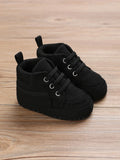 SHEIN Baby Lace Up Front Sneakers, Sporty Black Fabric Skate Shoes