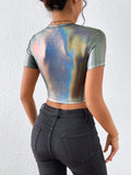 SHEIN ICON Holographic Crop Tee