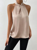 SHEIN Frenchy Solid Satin Halter Neck Blouse