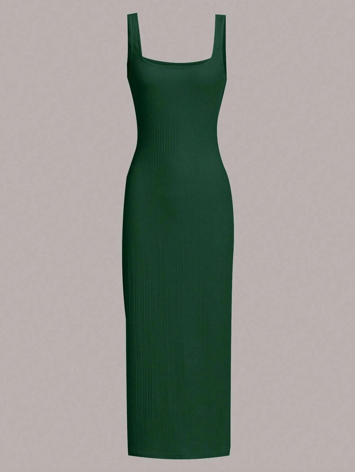 SHEIN EZwear Solid Rib-knit Tank Dress