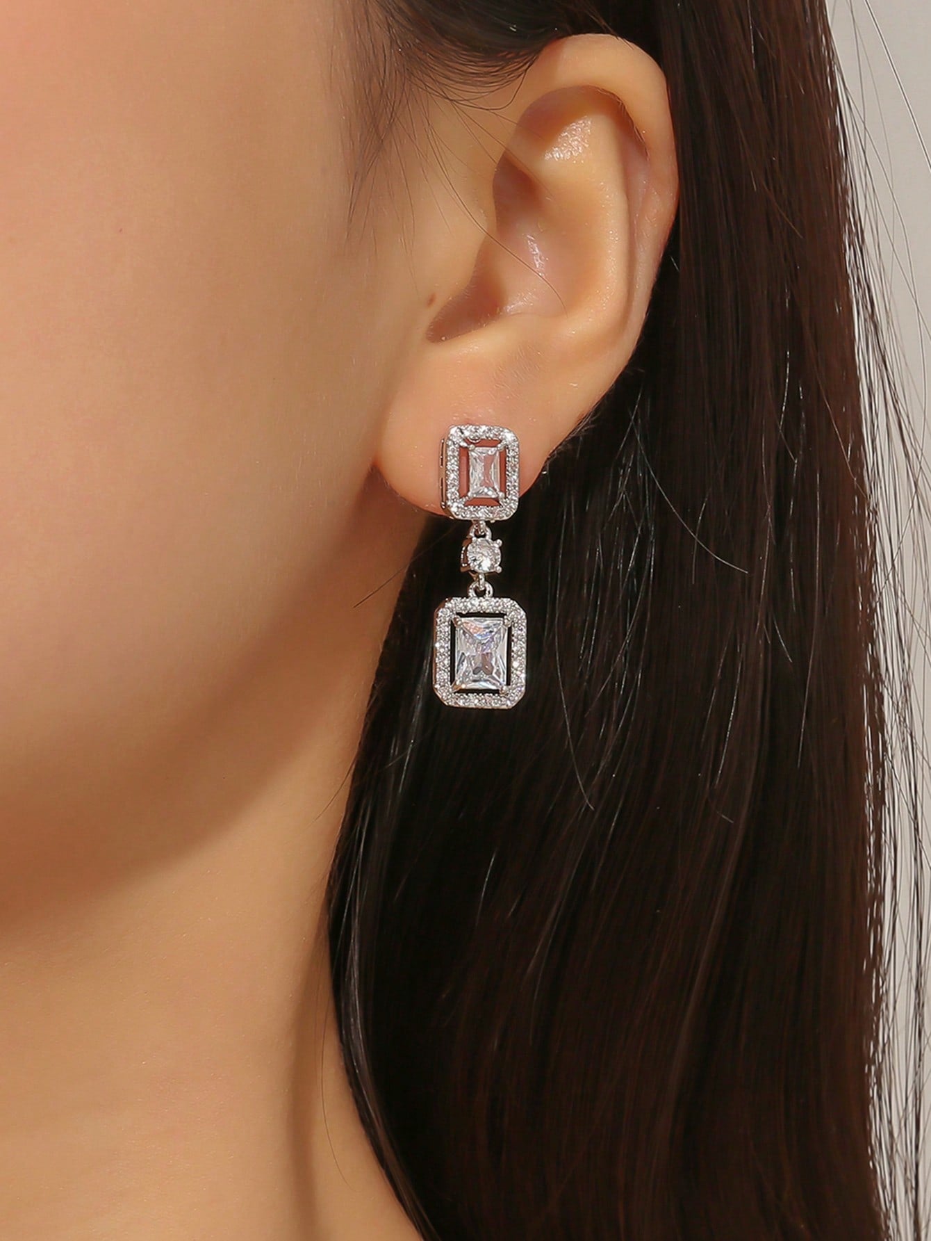 SHEIN 1pair Chic Square Cubic Zirconia Decorated Drop Earrings For Women For Party Banquet Wedding