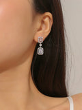 SHEIN 1pair Chic Square Cubic Zirconia Decorated Drop Earrings For Women For Party Banquet Wedding