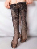 SHEIN 1pair Rhinestone Fishnet Thigh High Stockings For Women (Excluding Underwear)