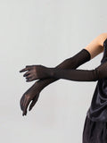 SHEIN 1pair Transparent Black Fishnet Knit Net Gauze High Elasticity Fingerless Gloves For Ladies Party Dressing