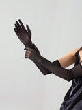 SHEIN 1pair Transparent Black Fishnet Knit Net Gauze High Elasticity Fingerless Gloves For Ladies Party Dressing