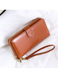 SHEIN 1pc Brown Women's Long Wallet With Zipper & Buckle Closure, Large Capacity Card Holder & Coin Purse & Clutch Bag