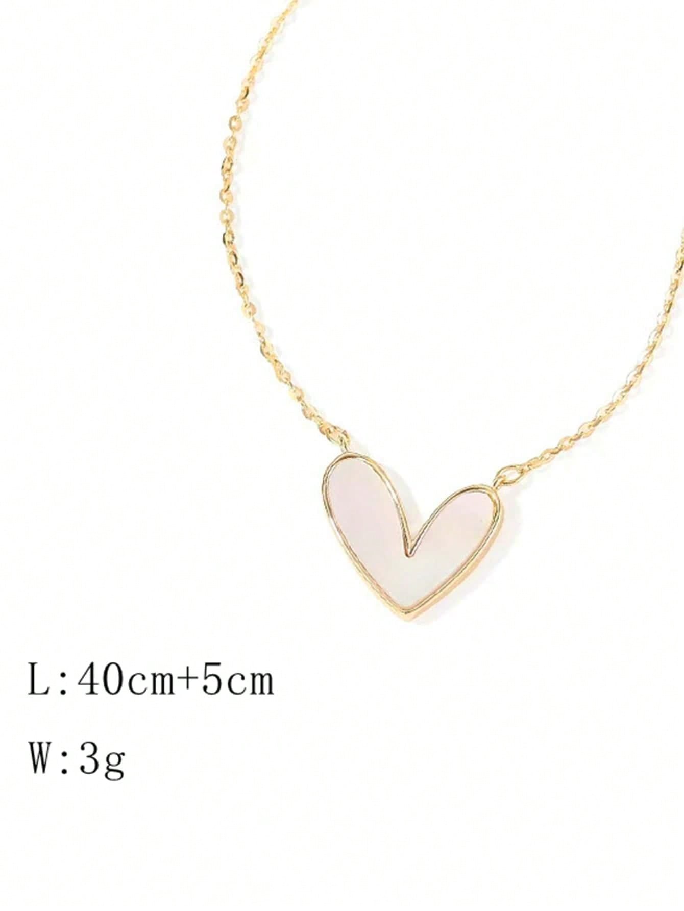 SHEIN 1pc Golden Plated Stainless Steel Necklace With White Acrylic Heart Pendant