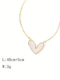 SHEIN 1pc Golden Plated Stainless Steel Necklace With White Acrylic Heart Pendant