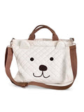SHEIN 1pc Quilted Diaper Bag With Embroidered Cartoon Bear Design, White, Portable Maternity Travel Bag With Detachable Shoulder Strap For Mommy