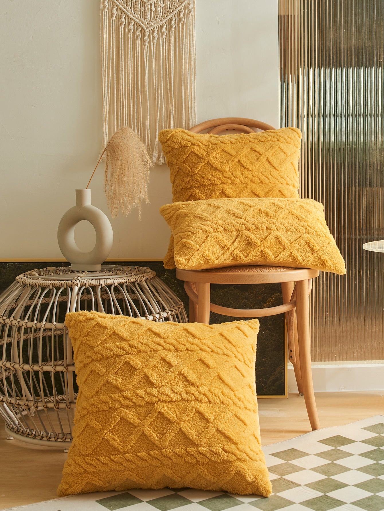 SHEIN 1pc Tufted Cushion Cover Without Filler, Yellow Throw Pillow Case, Pillow Insert Not Include, For Sofa, Home Decor