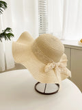 SHEIN 1pc Women Bow Decor Boho Straw Hat, For Travel