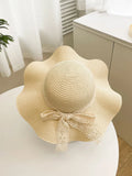 SHEIN 1pc Women Bow Decor Boho Straw Hat, For Travel