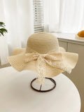 SHEIN 1pc Women Bow Decor Boho Straw Hat, For Travel