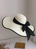 SHEIN 1pc Women Bow Decor Contrast Binding Boho Straw Hat For Summer