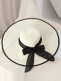 SHEIN 1pc Women Bow Decor Contrast Binding Boho Straw Hat For Summer