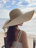 SHEIN 1pc Women Bow Decor Sun Protection Boho Straw Hat For Summer Boho