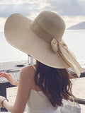 SHEIN 1pc Women Bow Decor Sun Protection Boho Straw Hat For Summer Boho