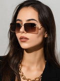 SHEIN 1pc Women's Metal Square Frame Fashionable Sunglasses