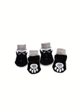 SHEIN 1set/4pcs Black Bowtie Design Pet Socks For Indoor, Warm, Anti-slip And Quiet