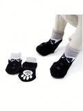 SHEIN 1set/4pcs Black Bowtie Design Pet Socks For Indoor, Warm, Anti-slip And Quiet