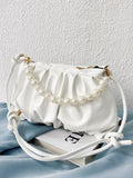 SHEIN Argyle Princess Faux Pearl & Rhinestone Pearl Chain & Decor Minimalist Pearls Decor Ruched Bag For Party, Wedding, Prom And Dinner, Lipsticks, Women's Pearl BagMinimalist,Fashion