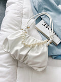 SHEIN Argyle Princess Faux Pearl & Rhinestone Pearl Chain & Decor Minimalist Pearls Decor Ruched Bag For Party, Wedding, Prom And Dinner, Lipsticks, Women's Pearl BagMinimalist,Fashion