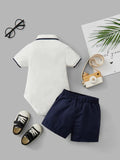 SHEIN Baby Boy Contrast Trim Polo Neck Bodysuit & Shorts