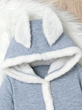 SHEIN Baby Boys' Hooded Long-Eared Jumpsuit With Hat And Gloves Set
