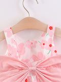 SHEIN Baby Girl Floral Print Big Bow Cami Dress & Hat