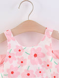 SHEIN Baby Girl Floral Print Big Bow Cami Dress & Hat