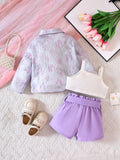 SHEIN Baby Girl Jacquard Shirt & Cami Top & Shorts