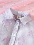 SHEIN Baby Girl Jacquard Shirt & Cami Top & Shorts