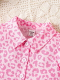 SHEIN Baby Girls' Pink Leopard Print Shirt With Skirt Set For Spring/Summer