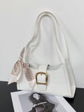 SHEIN Bow Decor White Alligator Pattern Silk Scarf Decorated Armpit Bag