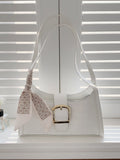 SHEIN Bow Decor White Alligator Pattern Silk Scarf Decorated Armpit Bag