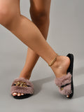 SHEIN Chain Decor Fuzzy Slippers