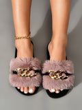 SHEIN Chain Decor Fuzzy Slippers