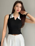 SHEIN DAZY Contrast Collar Ribbed Knit Top