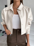 SHEIN DAZY Kpop Button Front PU Crop Jacket
