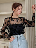 SHEIN DAZY Kpop Floral Embroidery Mesh Top Without Cami Top
