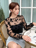 SHEIN DAZY Kpop Floral Embroidery Mesh Top Without Cami Top