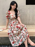 SHEIN DAZY Kpop Floral Print Puff Sleeve Dress