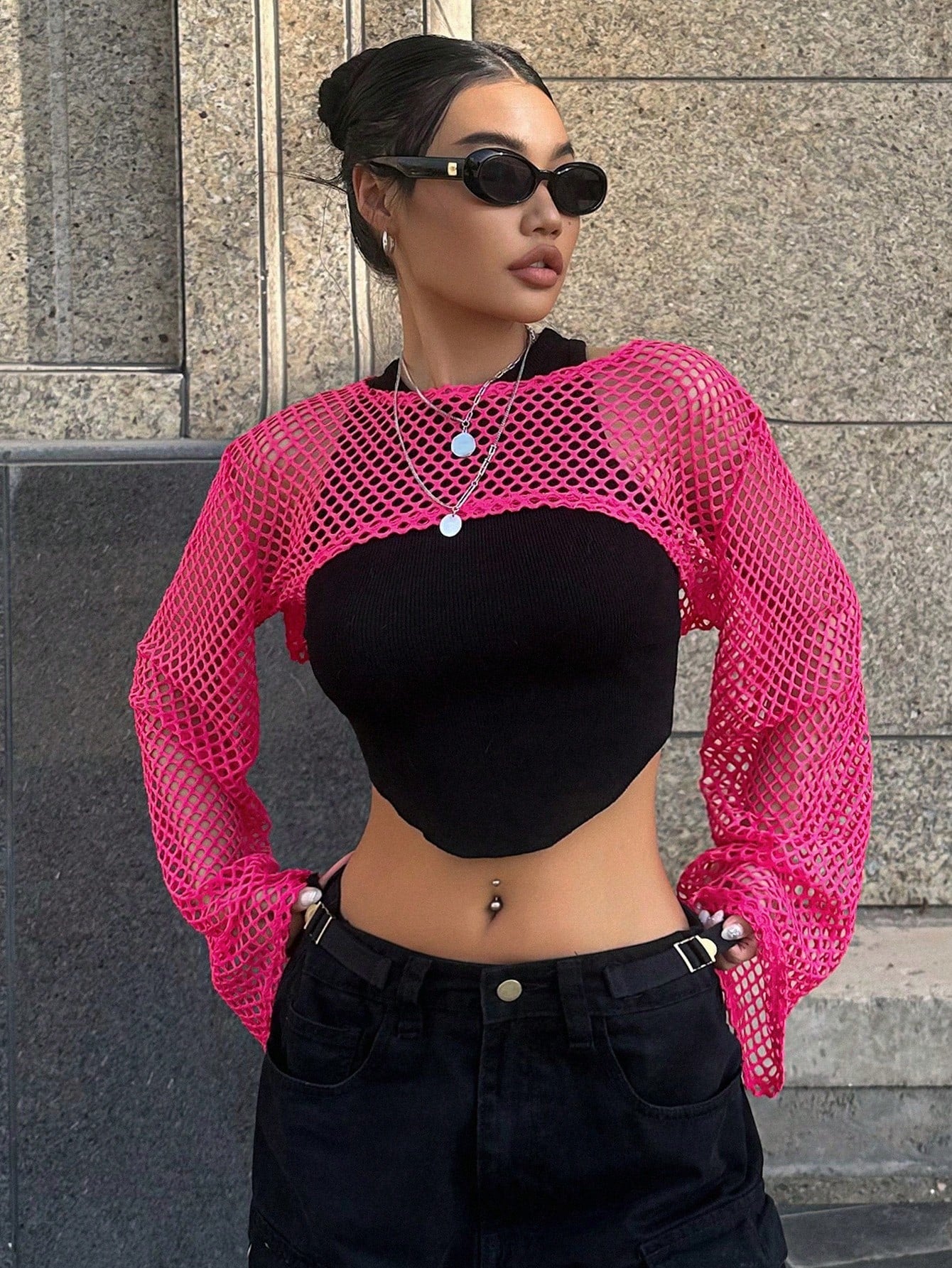 SHEIN DAZY Kpop Hollow Out Super Crop Top Without Cami Top